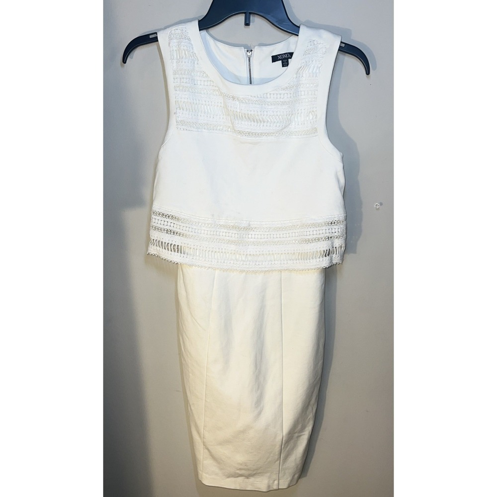 Xoxo White Pencil Dress Size 1-2 Crochet‎ Details Boho Party Summer Fitted Lace